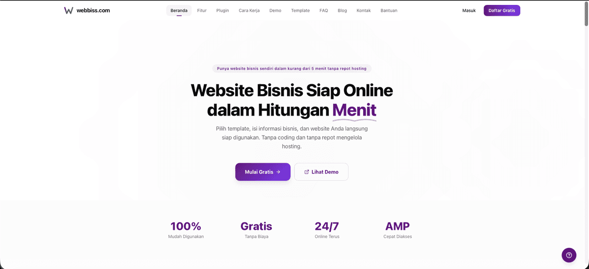 Webbiss website builder UMKM dashboard